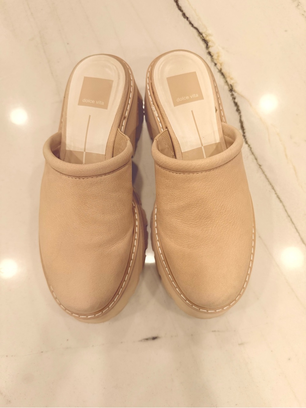 Dolce Vita Neutral Tan Leather Slip-On Mules